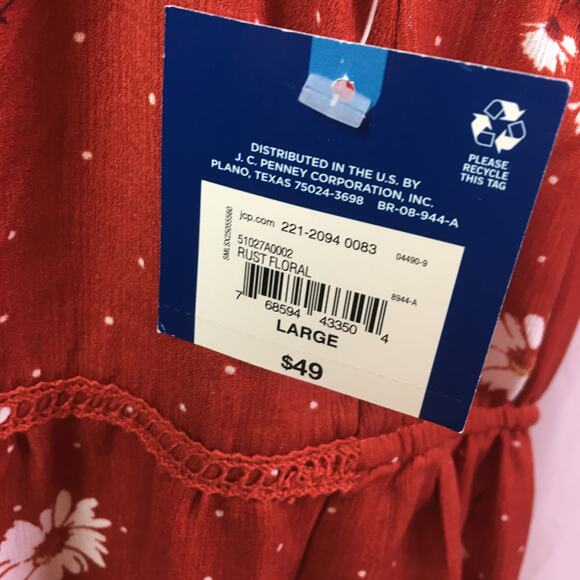 Arizona Jean Co Floral Sundress Rust White Large - Picture 10 of 12